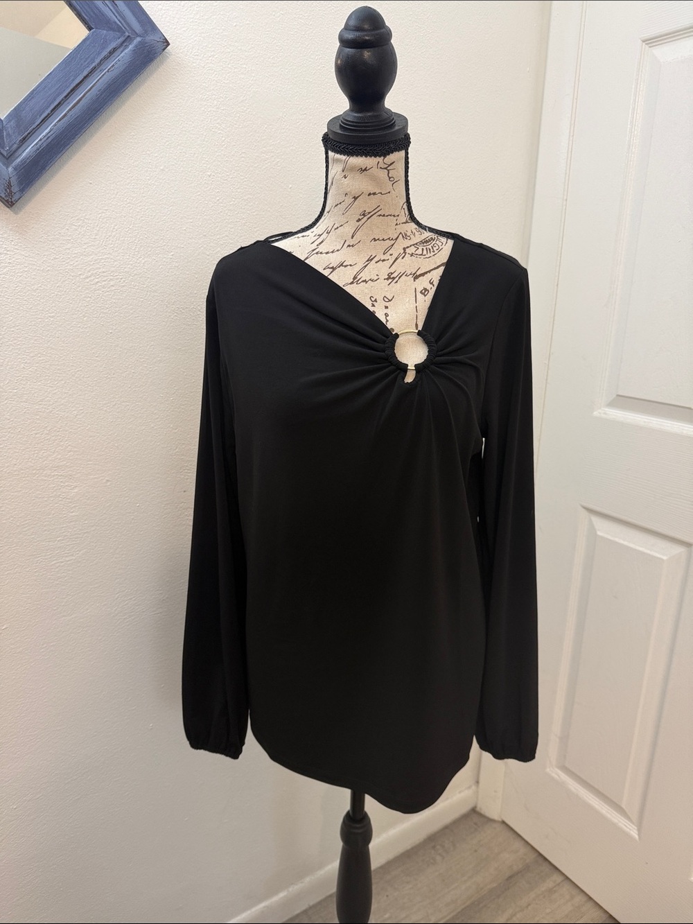 Michael Kors Black Long Sleeve Top with Twist and Ring Detail